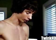 Horny twink eagerly sucking on a rock hard cock