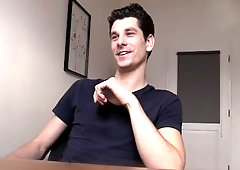 Dark-haired dude happily takes a facial after anal