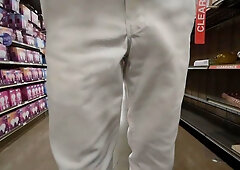 Public freeballing in grocery supermarket. Caught a few men perving at my demonstrable pecker outline