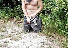 FTM Transman Jerking Off Outside