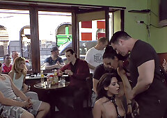 scandalous nympho sucks hard dick in public