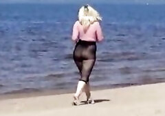 Laughable mother i'd like to fuck with nylon booty and titties on beach