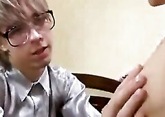 Nerdy chap has 1st time rencounter with a aged woman.