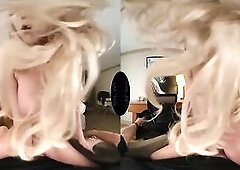 Smokin' sexy golden-haired, Katie Morgan is having anal sex with her recent lover, in VR
