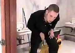 Hot tranny seduces a cleaner in public WC