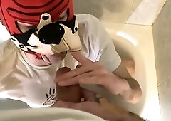 Dominant top, gay sucking uncut cock, sperm eating