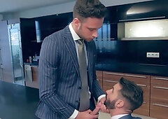 Deepthroating his huge cock and eating out his asshole