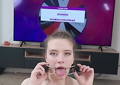Mouth Training Day With A Fortune Wheel Game - O-ring Spider Gag, Messy Wet Dripping Drool And Deepthroat Modes - Ritzy Rain