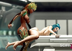 A warm insatiable doll gets plumbed by 3 dimensional dickgirl in a spaceship