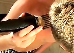 Twink cuts his hair and jerks off in a bathroom