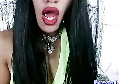 Russian transsexual toying taut butt whilst tugging