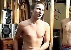 Gay twinks take strip their clothes before jerking off together