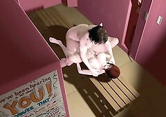 Tgirl sucking trans dickgirl dick in the locker room in advance of taking it up the booty.