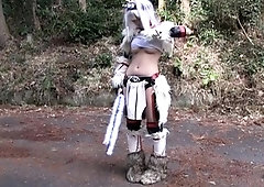 Sensual Oriental teen in costume plays out her kinky fantasy