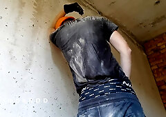 A builder determined to drain excess ball butter while smoking