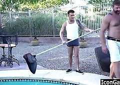 Muscle daddy takes poolboy to his room for gay sex