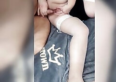 Large butt babe fingered her clitoris as that babe drilled sweetly and then her vagina filled with cum