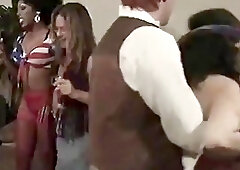 Curly haired tranny gets intensely drilled at the retro party