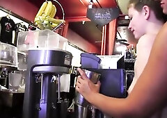 Impure breasty lesbo hits on her youthful colleague in a fast food diner