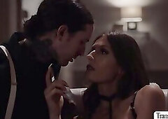 Horny TS bareback fucked by tattooed bf