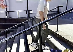 Asian American Sunny D tugs his uncut cock while doing an interview solo