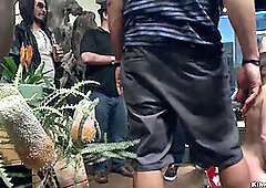 Blindfolded submissive fucked in public