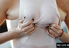 Hot stepmom with big natural tits fucks her twat & booty with a toy