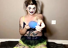 Your much loved ditzy clown beauty blows up some balloons to play with and rub against her, but that babe just can’t stop burping