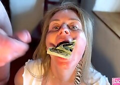 20 Dollar Bills Stuffed in Pussy & Facial Cumshot