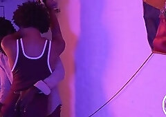 Black hunk strokes twinks bare body before pounding him