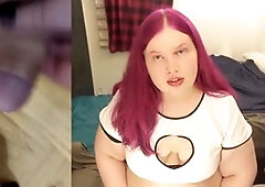 Curvy shemale plays with dildo in first person view