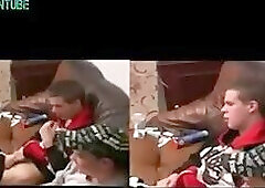 Gay friends on sofa blowjobs and jerk off