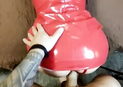 latex beauty bangs immodest and sucks knob !