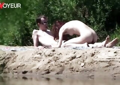 Beach Voyeur. Slim redhead teen gets screwed on the river coast