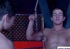 Straight jock chained up for cocksucking