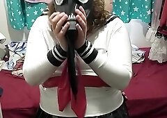 vinyl Sissy College gal does breathplay spandex mask gasmask Eva Helmet