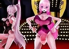 Charming chicks with big penises wank them till they come