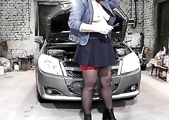 Tights, miniskirt, high-heels