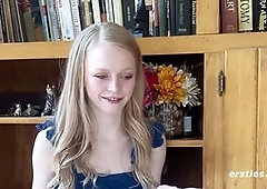 Nervous platinum-blonde first-timer enjoys sexy discipline sessions