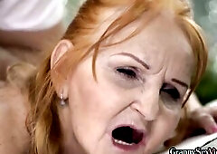 Redhead granny banged and throat jizzed after massage