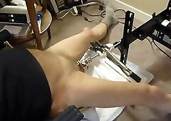 Fuck machine sounding my cock in chastity cage