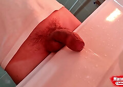 Fat Uncut Cock Long Pissing In The Washbasin