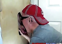 Cock hungry slut sucking delicious cocks in a gloryhole
