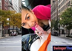 Thai MILF big cock car blowjob in public