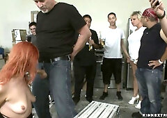 Little redhead anal fucked in public