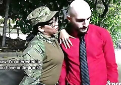 A female traffic officer with a large booty searches my car trunk and finds sex-toys and asks me to show her how to use 'em. I take her to my apa