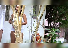 Latina beauty takes it bareback during a steamy behind-the-scenes encounter