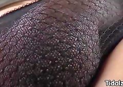 Sultry ladyboy plugs dildo into ass while stroking her dick