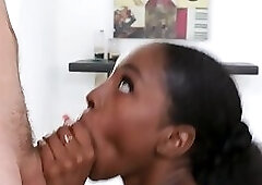 Ebony slut gets plowed in threesome