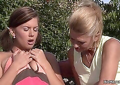 Old mom toying teen gf